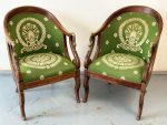 Antique empire armchairs with green tapestry and bronze mounts